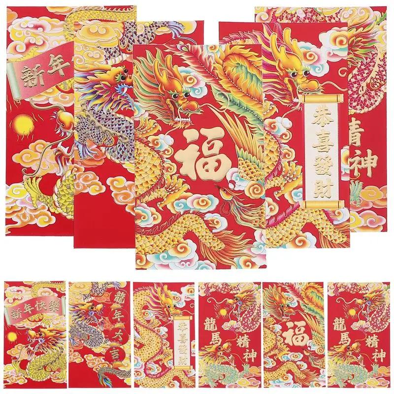중국 스타일 빨간 봉투, 새해 돈 패킷, 행운의 돈 가방, 2024 드래곤 패턴, 빨간 봉투 (혼합 스타일), 30 개